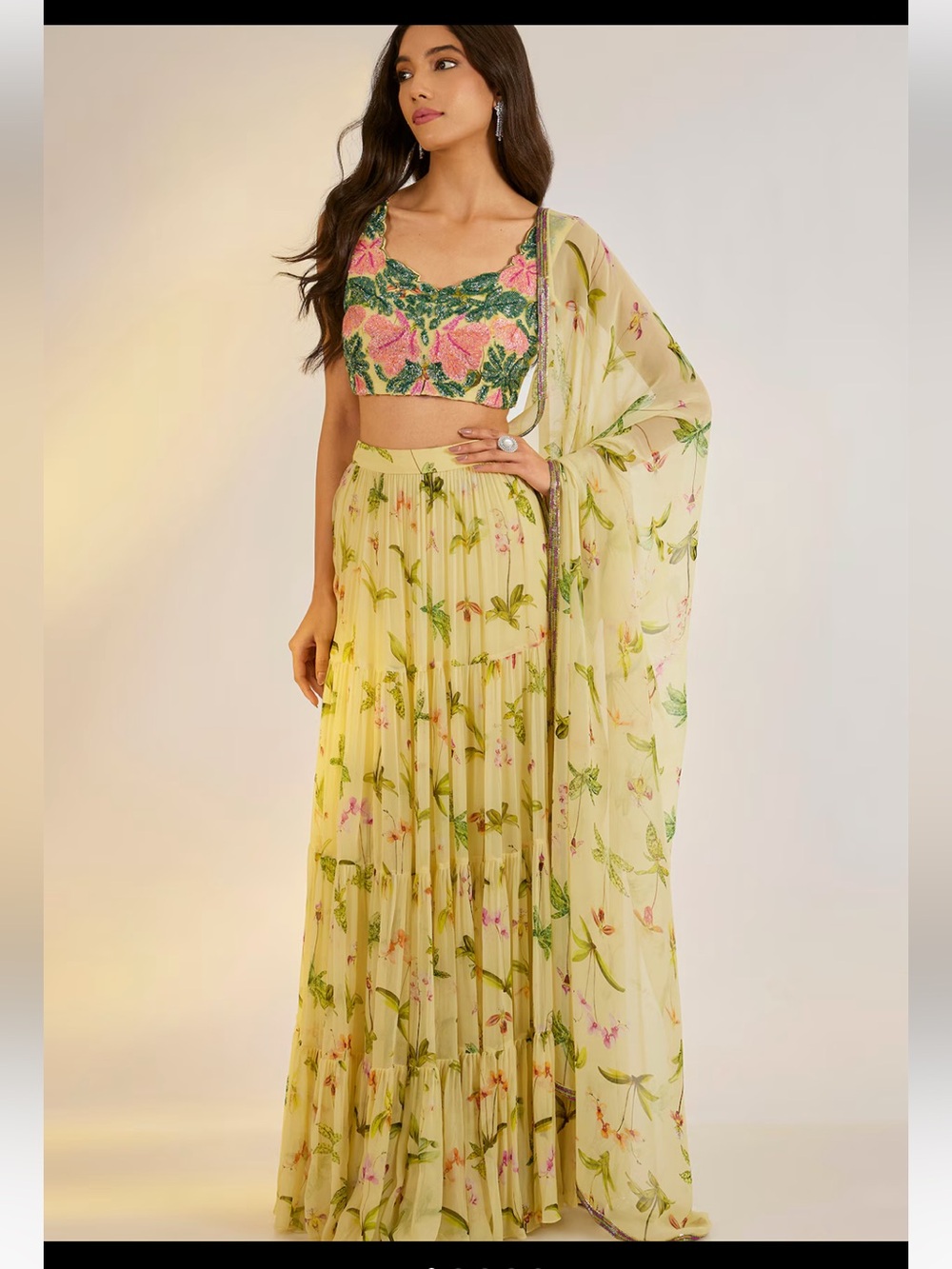 Ewoke green and yellow lengha set